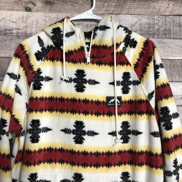 Massive Outdoor Fleece Pullover 1/4 Zip Hoodie Pocket White Aztec Print Mens M - Picture 3 of 8